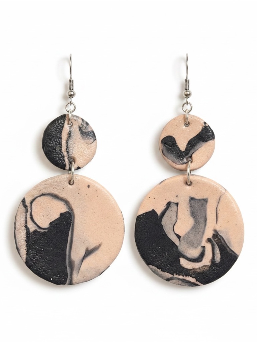 Noir & Sand Marbled Clay Drop Earrings